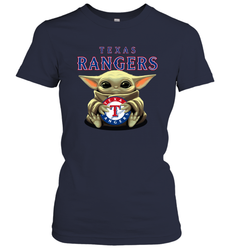 Baby Yoda Hugs Loves The Texas Rangers Baseball Womens T-Shirt
