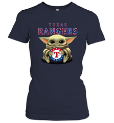 Baby Yoda Hugs Loves The Texas Rangers Baseball Womens T-Shirt Womens T-Shirt - VeigarTee