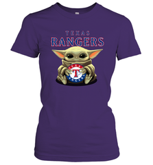 Baby Yoda Hugs Loves The Texas Rangers Baseball Womens T-Shirt Womens T-Shirt - VeigarTee