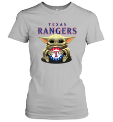 Baby Yoda Hugs Loves The Texas Rangers Baseball Womens T-Shirt Womens T-Shirt - VeigarTee