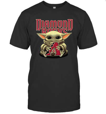 Baby Yoda Hugs Loves The Arizona Diamondbacks Baseball Mens T-Shirt Mens T-Shirt / Black / S Mens T-Shirt - VeigarTee