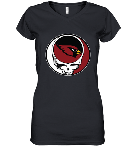 Arizona Cardinals Grateful Dead Steal Your Face NFL Football Womens V-Neck T-Shirt Womens V-Neck T-Shirt / Black / S Womens V-Neck T-Shirt - VeigarTee