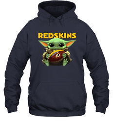 Baby Yoda Loves The Washington Redskins Star Wars Baby Yoda Hugs Redskins NFL Adult Hoodie Sweatshirt