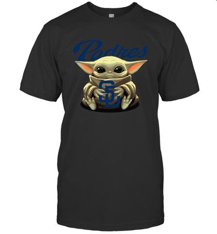 Baby Yoda Hugs Loves The San Diego Padres Baseball Mens T-Shirt Mens T-Shirt / Black / S Mens T-Shirt - VeigarTee