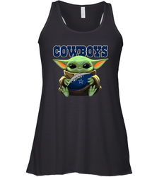 Baby Yoda Loves The Dallas Cowboys Star Wars Baby Yoda Hugs Cowboys NFL Womens Racerback Tank Top