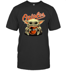 Baby Yoda Hugs Loves The Baltimore Orioles Baseball Mens T-Shirt