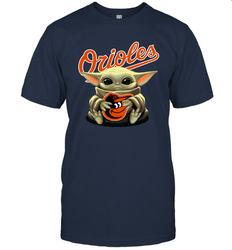 Baby Yoda Hugs Loves The Baltimore Orioles Baseball Mens T-Shirt