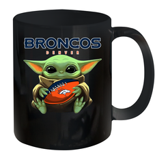 Baby Yoda Loves The Denver Broncos Star Wars Baby Yoda Hugs Broncos NFL Ceramic Mug 11oz Ceramic Mug 11oz - VeigarTee