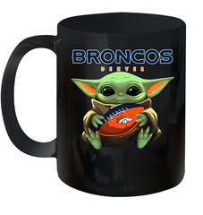 Baby Yoda Loves The Denver Broncos Star Wars Baby Yoda Hugs Broncos NFL Ceramic Mug 11oz Ceramic Mug 11oz - VeigarTee
