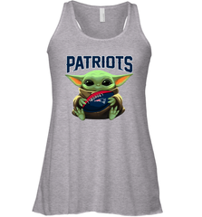 Baby Yoda Loves The New England Patriots Star Wars Baby Yoda Hugs Patriots NFL Womens Racerback Tank Top Womens Racerback Tank Top - VeigarTee