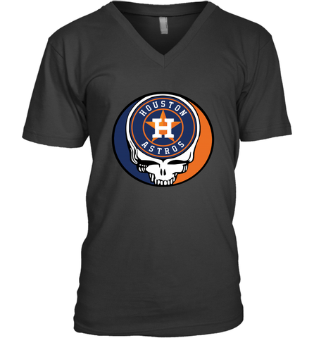 Houston Astros Grateful Dead Steal Your Face Baseball Mens V-Neck T-Shirt Mens V-Neck T-Shirt / Black / S Mens V-Neck T-Shirt - VeigarTee