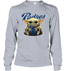 Baby Yoda Hugs Loves The San Diego Padres Baseball Adult Long Sleeve T-Shirt Adult Long Sleeve T-Shirt - VeigarTee