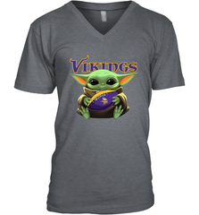 Baby Yoda Loves The Minnesota Vikings Star Wars Baby Yoda Hugs Vikings NFL Mens V-Neck T-Shirt Mens V-Neck T-Shirt - VeigarTee