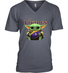 Baby Yoda Loves The Minnesota Vikings Star Wars Baby Yoda Hugs Vikings NFL Mens V-Neck T-Shirt Mens V-Neck T-Shirt - VeigarTee