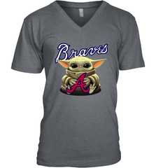 Baby Yoda Hugs Loves The Atlanta Braves Baseball Mens V-Neck T-Shirt Mens V-Neck T-Shirt - VeigarTee