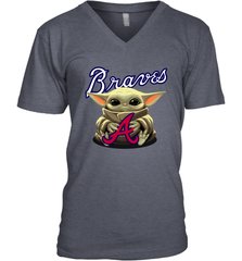 Baby Yoda Hugs Loves The Atlanta Braves Baseball Mens V-Neck T-Shirt Mens V-Neck T-Shirt - VeigarTee