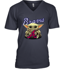 Baby Yoda Hugs Loves The Atlanta Braves Baseball Mens V-Neck T-Shirt Mens V-Neck T-Shirt - VeigarTee