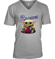 Baby Yoda Hugs Loves The Atlanta Braves Baseball Mens V-Neck T-Shirt Mens V-Neck T-Shirt - VeigarTee