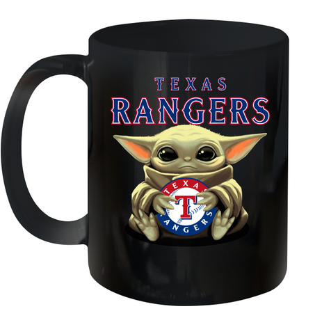 Baby Yoda Hugs Loves The Texas Rangers Baseball Ceramic Mug 11oz Ceramic Mug 11oz / Black / 11oz Ceramic Mug 11oz - VeigarTee