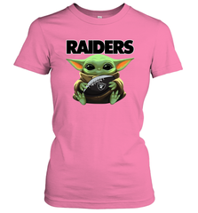 Baby Yoda Loves The Oakland Raiders Star Wars Baby Yoda Hugs Raiders NFL Womens T-Shirt Womens T-Shirt - VeigarTee