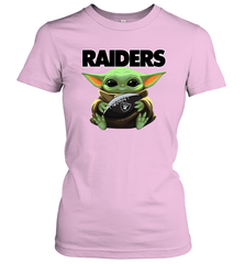 Baby Yoda Loves The Oakland Raiders Star Wars Baby Yoda Hugs Raiders NFL Womens T-Shirt Womens T-Shirt - VeigarTee