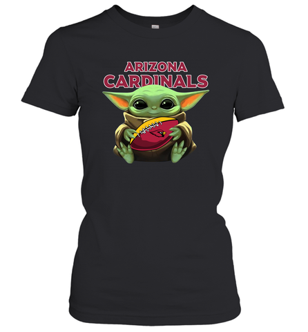 Baby Yoda Loves The Arizona Cardinals Star Wars Baby Yoda Hugs Cardinals NFL Womens T-Shirt Womens T-Shirt / Black / XS Womens T-Shirt - VeigarTee