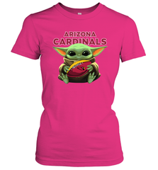 Baby Yoda Loves The Arizona Cardinals Star Wars Baby Yoda Hugs Cardinals NFL Womens T-Shirt Womens T-Shirt - VeigarTee
