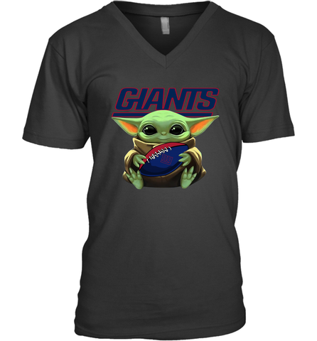 Baby Yoda Loves The New York Giants Star Wars Baby Yoda Hugs Giants NFL Mens V-Neck T-Shirt Mens V-Neck T-Shirt / Black / S Mens V-Neck T-Shirt - VeigarTee