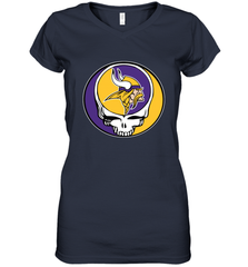 Minnesota Vikings Grateful Dead Steal Your Face NFL Football Womens V-Neck T-Shirt Womens V-Neck T-Shirt - VeigarTee