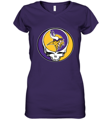 Minnesota Vikings Grateful Dead Steal Your Face NFL Football Womens V-Neck T-Shirt Womens V-Neck T-Shirt - VeigarTee