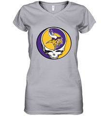 Minnesota Vikings Grateful Dead Steal Your Face NFL Football Womens V-Neck T-Shirt Womens V-Neck T-Shirt - VeigarTee