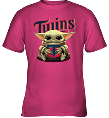 Baby Yoda Hugs Loves The Minnesota Twins Baseball Youth T-Shirt Youth T-Shirt - VeigarTee