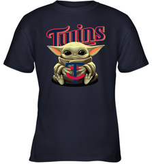 Baby Yoda Hugs Loves The Minnesota Twins Baseball Youth T-Shirt Youth T-Shirt - VeigarTee