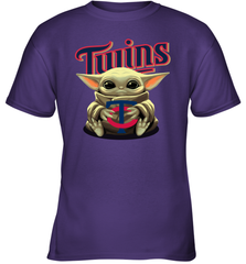 Baby Yoda Hugs Loves The Minnesota Twins Baseball Youth T-Shirt Youth T-Shirt - VeigarTee