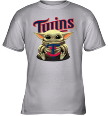 Baby Yoda Hugs Loves The Minnesota Twins Baseball Youth T-Shirt Youth T-Shirt - VeigarTee