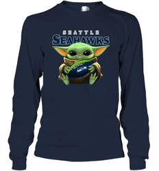 Baby Yoda Loves The Seattle Seahawks Star Wars Baby Yoda Hugs Seahawks NFL Adult Long Sleeve T-Shirt
