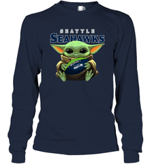 Baby Yoda Loves The Seattle Seahawks Star Wars Baby Yoda Hugs Seahawks NFL Adult Long Sleeve T-Shirt Adult Long Sleeve T-Shirt - VeigarTee