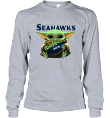 Baby Yoda Loves The Seattle Seahawks Star Wars Baby Yoda Hugs Seahawks NFL Adult Long Sleeve T-Shirt Adult Long Sleeve T-Shirt - VeigarTee