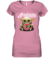 Baby Yoda Hugs Loves The Cleveland Indians Baseball Womens V-Neck T-Shirt Womens V-Neck T-Shirt - VeigarTee