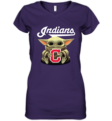 Baby Yoda Hugs Loves The Cleveland Indians Baseball Womens V-Neck T-Shirt Womens V-Neck T-Shirt - VeigarTee