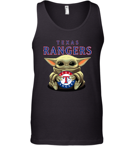 Baby Yoda Hugs Loves The Texas Rangers Baseball Mens Tank Top Mens Tank Top / Black / XS Mens Tank Top - VeigarTee