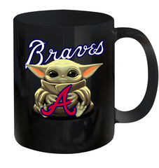 Baby Yoda Hugs Loves The Atlanta Braves Baseball Ceramic Mug 11oz Ceramic Mug 11oz - VeigarTee