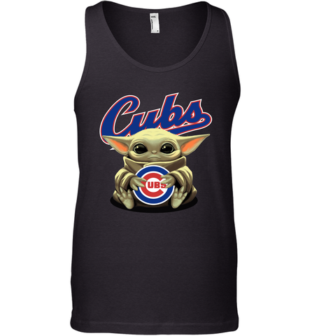 Baby Yoda Hugs Loves The Chicago Cubs Baseball Mens Tank Top Mens Tank Top / Black / XS Mens Tank Top - VeigarTee