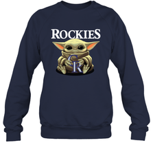 Baby Yoda Hugs Loves The Colorado Rockies Baseball Adult Sweatshirt Adult Sweatshirt - VeigarTee
