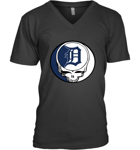 Detroit Tigers Grateful Dead Steal Your Face Baseball Mens V-Neck T-Shirt Mens V-Neck T-Shirt / Black / S Mens V-Neck T-Shirt - VeigarTee