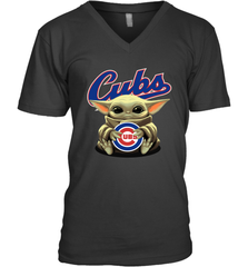 Baby Yoda Hugs Loves The Chicago Cubs Baseball Mens V-Neck T-Shirt Mens V-Neck T-Shirt - VeigarTee
