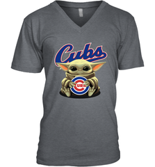 Baby Yoda Hugs Loves The Chicago Cubs Baseball Mens V-Neck T-Shirt Mens V-Neck T-Shirt - VeigarTee
