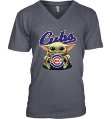 Baby Yoda Hugs Loves The Chicago Cubs Baseball Mens V-Neck T-Shirt Mens V-Neck T-Shirt - VeigarTee