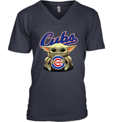 Baby Yoda Hugs Loves The Chicago Cubs Baseball Mens V-Neck T-Shirt Mens V-Neck T-Shirt - VeigarTee