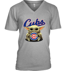 Baby Yoda Hugs Loves The Chicago Cubs Baseball Mens V-Neck T-Shirt Mens V-Neck T-Shirt - VeigarTee